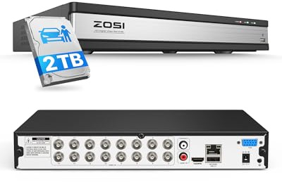 ZOSI H.265+ Full 1080P 16 Channel Hybrid 4-in-1 Surveillance CCTV DVR with 2TB HDD for 960H,CVI,TVI,AHD Home Surveillance Cameras,with Remote View,Motion Detection
