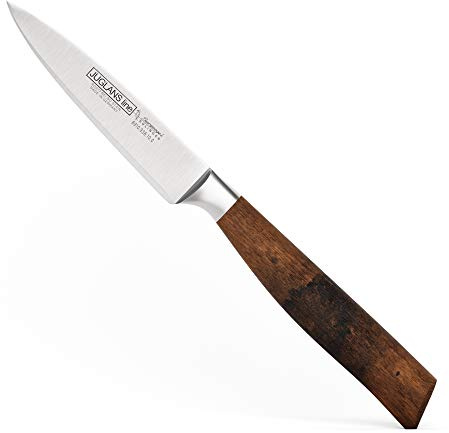 Burgvogel Solingen Juglans Line Spickmesser Walnussholz 10 cm, rostfrei, Officemesser scharf geschmiedet, dunkel, premium, klein, Braun Rot