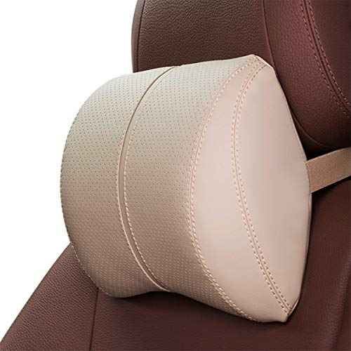 Ergocar Posture Therapy Memory Foam Lumbar Cushion & Neck Pillow - Breathable PU Leather Back Support Cushion, Lumbar Support Pillow, Back Cushion For Home, Office, Car, Travel - Beige