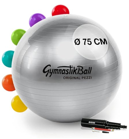 PEZZI Gymnastikball Standard Sitzball mit Pumpe | Sitzball aus robustem PVC, belastbar bis 400 kg, für Therapie, Sport und Büro