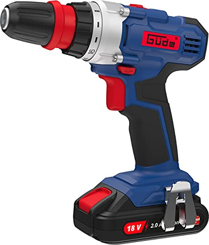 Güde 58526 - Trapano avvitatore a batteria BS 18-201-30K II (18 V, 19 + 1 livelli di coppia, luce di lavoro a LED integrata, batteria da 2,0 Ah