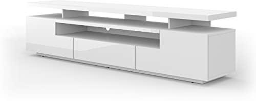 TV LOWBOARD SCHRANK EVA 195 cm korpus matt / front und blatt hochglanz TV TISCH SIDEBOARD TV, Unterschrank mit LED, Fernsehschrank, TV Board, TV Schrank, HiFi-Tisch (Weiß mit LED Beleuchtung)