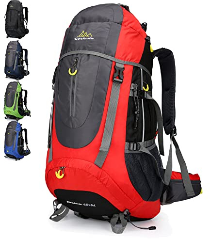Doshwin 70L Sac à Dos Trekking Camping Voyage Randonnée Grand pour Homme Femme (rouge)
