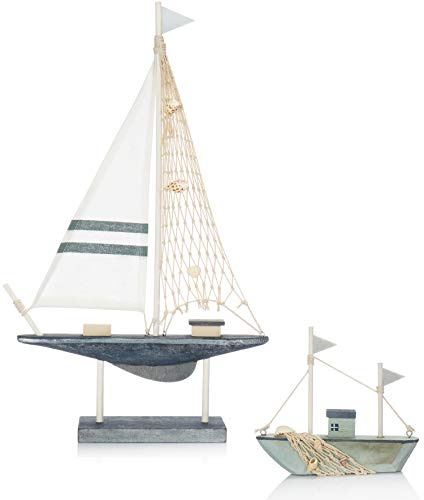 com-four® 2X Velero Decorativo marítimo de Madera en Diferentes tamaños - Barco Decorativo de Madera con un Toque mediterráneo [la selección varía] (02 Piezas - Deco Ship Mix)