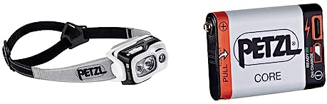 Petzl SWIFT RL - Linterna (Linterna con cinta para cabeza, Fruta del bosque, Gris, IPX4, LED, 1 lámpara(s), 900 lm) & E99ACA, Batería Recargable Compatible con Linterna Hybird, Blanco