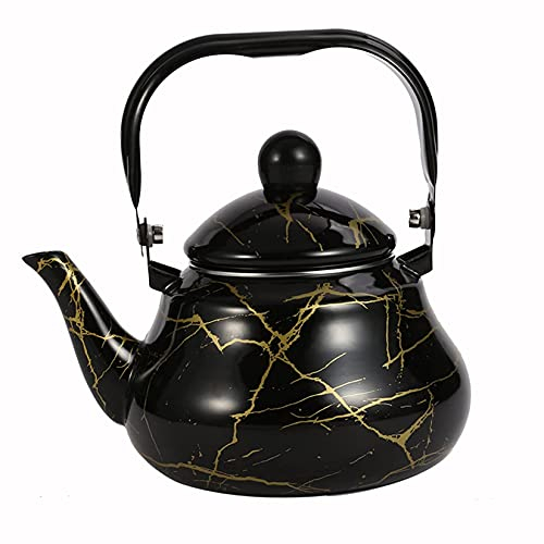 SGSG Teiera Smaltata da 2,0 Litri Teiera da Esterno a Forma di Pera Smaltata Smaltata - Teiera Teiera Vintage a Fogli mobili Caffettiera Turca retrò per Piano Cottura (Nero)