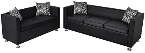 Susany Sofaset Kunstleder 3-Sitzer und 2-Sitzer Wohnzimmersofa Couch Loungesofa Couchsofa Gartensofaset Polstergarnitur Wohnlandschaft Fuer Wohnzimmer & Balkon & Garten Kunstleder Schwarz