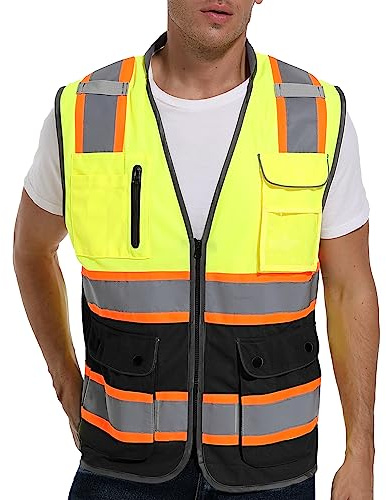 ArcRidge Reflective Safety Vest for Men and Women - High Visibility Construction Vest - Dual Tone Reflective Strips (Yellow-Black, X-Large)