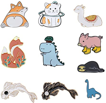 Create idea 10 STÜCKE Cartoon Tier Brosche Emaille Anstecknadel Abzeichen Brustnadel Wäscheklammer Dekoration für Rucksäcke T-Shirts Jacken Pullover Röcke Hüte