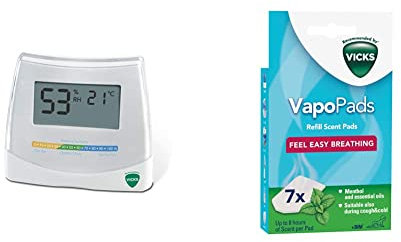 Vicks 2-in-1 Hygrometer and Thermometer V70 & VapoPads Menthol - Scented pads with essential oils - 7 pack - Compatible with our humidifiers, inhalers & diffusers - VH7