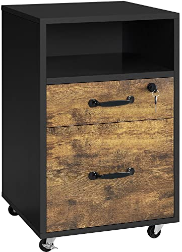 Yaheetech Rollcontainer mit 2 schubladen, Aktenschrank, mobiler Büroschrank mit offenen Fächern, hängenden Aktenfächern, für A4 und Letter-Format, für Büro, Schlafzimmer, Wohnzimmer