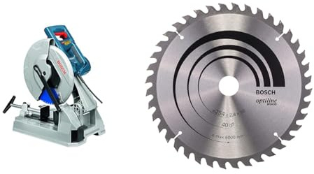 Bosch Professional GCD 12 JL - Tronzadora para metal (2000W, 1.500 rpm, Ø Disco 305 mm, en caja) + Bosch 2 608 640 443 - Hoja de sierra circular Optiline Wood - 254 x 30 x 2,8 mm, 40 (pack de 1)