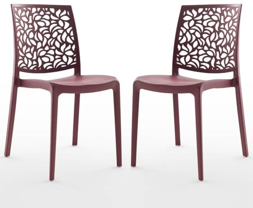 Stühle aus Polypropylen mit Glasfaser, stapelbar, für Innen, Küche oder Esszimmer, für Außen & Garten, Bar- und Restaurantstühle, modernes Design - Anna (2 Stühle, Merlot)