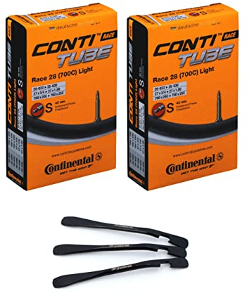 2er Set Continental Fahrradschlauch Race Light 28 Zoll SV 42mm (18/25-622/630) inklusive 3 MSZweirad Reifenheber