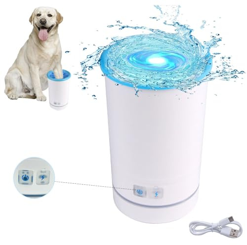 AbaqCasa Limpiador de Patas de Perro Grande Adulto Automático Lavadora de Patas Portátil, Limpiador de Patas Fangosas de Mascota 360°con Cepillo de Silicona USB Recargable para Aseo Pies de Perros