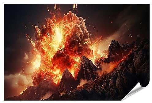 islandburner XXL Bild Poster Kaskade Geschmolzener Lava Schüttet Himmel Feuer Rauch Erstellen Markante Vulkan Premium Bilder Fotodruck JDTQ-PKL