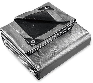 Abdeckplane Plane Ösen Holzplane Gewebeplane Bootsplane Garten Holz wasserabweisend UV Schutz 260g/m² Silber grau schwarz (6x8m)