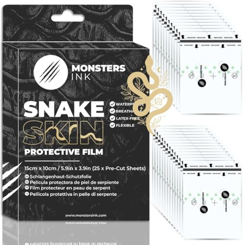 25 x Snake Skin After Tattoo Folie Heilung, Tattoo Pflaster, Wasserdicht Second Skin Tattoo Folie, Second Skin Pflaster, Monsters Ink Tattoo (15cm x 10cm (X 25))