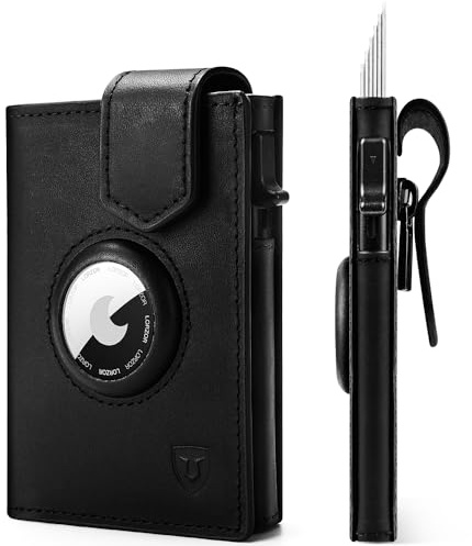 LORZOR® AirTag Wallet - Slim Wallet mit Münzfach & RFID-Schutz - AirTag Geldbörse Herren aus echtem Leder - AirTag Portemonnaie - Kartenetui - Smart Geldbörse/Geldbeutel Herren