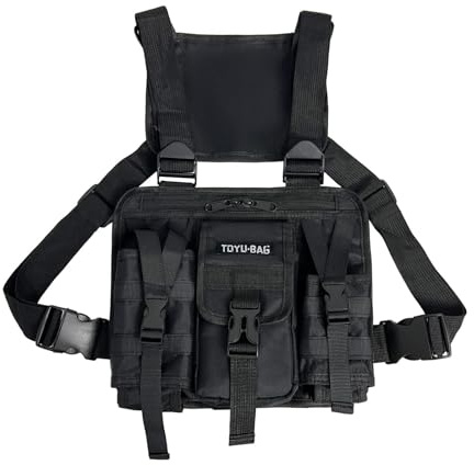 Yuehuamech Tactical Chest Rig Pack Men Multi Pocket Airsoft Pouch Bag Running Vest Combat Harness Radio Chest Crossbody Bags Holster Vest Military Shoulder Bag for Hunting Outdoor EDC