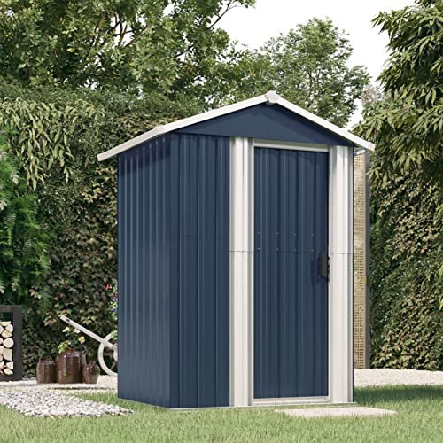 Homgoday Geräteschuppen Gartenhaus aus Blech Gerätehaus Geräteschuppen Gartengeräte Anthrazit 126 x 97,5 x 177 cm aus verzinktem Stahl für Möbel