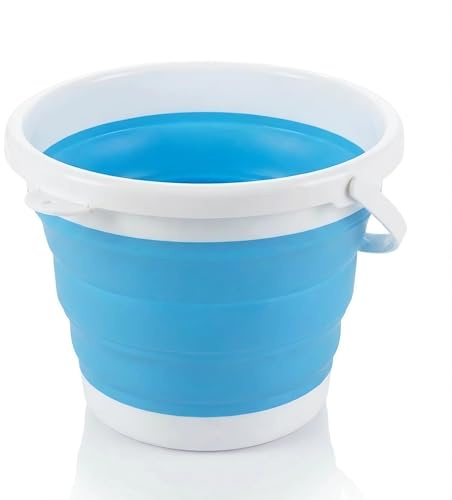 König Design Faltbarer Eimer Rund - Platzsparend & Robust - BPA-frei, Ergonomischer Griff - Haushalt, Outdoor (Blau, 5 Liter)