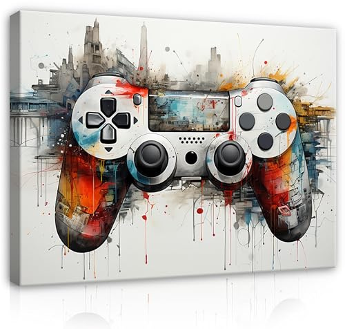 WallArena Leinwand Bilder - Gaming Kinderzimmer Jugendzimmer 120x80 cm | Leinwandbilder, Bild auf leinwand, Wandbild XXL groß Wandbilder für Wohnzimmer Schlafzimmer Wohnzimmerbilder
