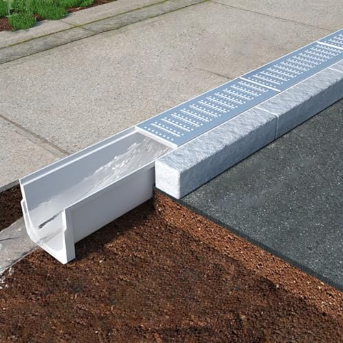 EXCLURA Entwässerungsrinne Terrassenrinnenablauf mit Metallgitter, Regenwassersieb für Gartenrinnenablauf im Außenbereich, Entwässerungsgraben-Set mit Edelstahlabdeckung(W-20cm(7.9) x H-20cm(7.9))