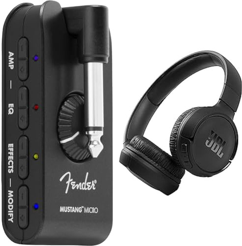Fender Mustang Micro Verstärker, Ultimativer persönlicher Kopfhörerverstärker & JBL Tune 510BT – Bluetooth On-Ear Kopfhörer in Schwarz