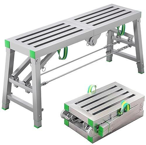 Generisch Andamio plegable de altura ajustable, capacidad de carga de 400 kg, plataforma de trabajo, torre de andamio, con ruedas y rieles de seguridad, estructura plegable ajustable en altura para