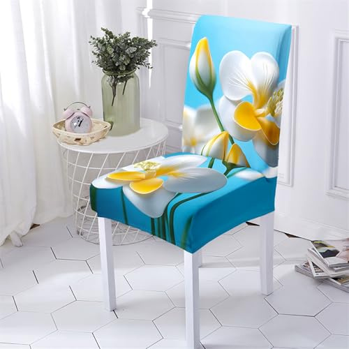 Hiseng Stuhlhussen, 3D Europäischer Blumenstil Stretch Universale Stuhlbezug, Abnehmbare Waschbar Hussen für Stühle, Stuhlbezüge für Hotel, Restaurant, Küche, Partys Deko (4 Stücke,Blau)