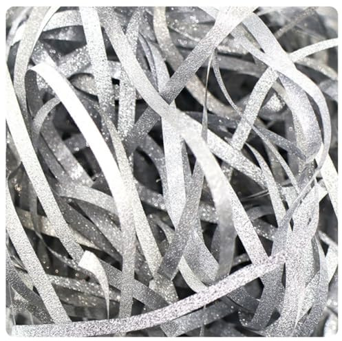 Pmnzdy 100 g di glitter da 3 mm di erba di rafia, carta vetrata, lucida, effetto rafia, confezione regalo, materiale di riempimento per pacchetti, scatola regalo, cestino regalo, cesto regalo, argento