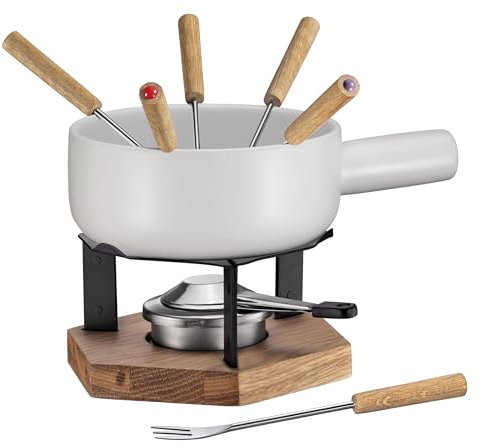 Spring 2896405920 Set per fonduta di Formaggio, Inossidabile Ceramica Legno di Quercia Acciaio Inox
