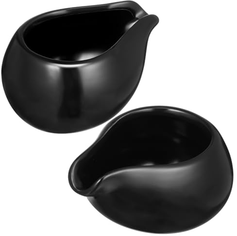 Ciieeo Ceramic Milk Jugs, 2pcs Black Creamer Pitchers for Afternoon Tea, Small Coffee Cups Set, Round Spout Sauce Pourer for Household Honey, Porcelain Gravy Boat, Serving Jug for Espresso Syrup