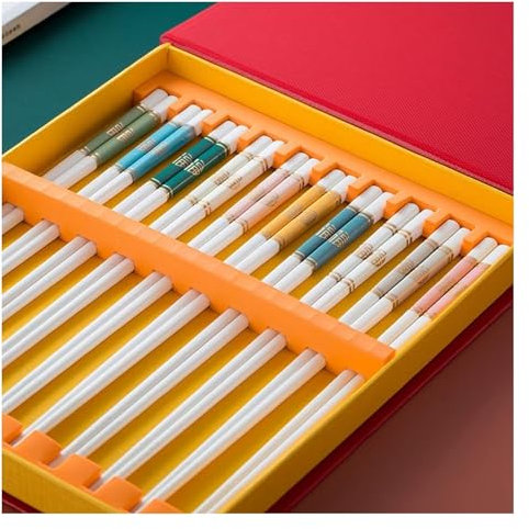 Bacchette in ceramica, 10 paia di bacchette cinesi classiche riutilizzabili avanzate con motivo di stampa di benedizioni, lavabili in lavastoviglie, 9,8 pollici/25 cm - Confezione regalo Y(Q)