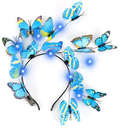 Schmetterling Haarreif Leuchtend, Blau Schmetterling Haarband Fasching, Schmetterling Kopfschmuck für Damen Mädchen, Schmetterling Braut Haarreifen, Schmetterlinge Haarschmuck Karneval Accessories