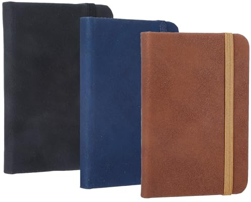 GooDengFull 3 Stück A7 Leder Notizbuch Klein Notebook Pocketbook Kleines Notizbuch Mini Liniert Taschenbuch Mini mit Gummiband Lesezeichenkleines mit Register für Büro, Reisen, Studium(3 Farben