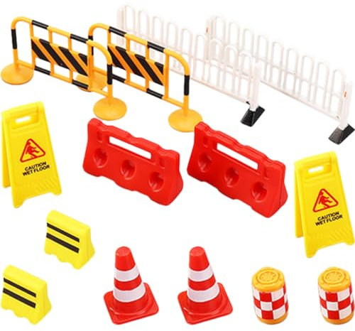 KONTONTY 14stücke Strassenschilder Spielzeug Verkehrskegel Kunststoff Maßstab Miniatur Für Junge Mädchen Baustellenspielzeug Straßenschilder-Spielzeug Verkehrsschilder-Spielzeug