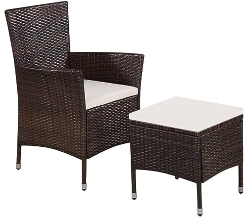 Xichuzi Gartenstuhl und Hocker mit Polstern, Gartensessel, Campingstuhl, Terassenstühle, Gartenmöbel, Balkon Stühle, Balkonstuhl, Hochlehner, Stühle Für Draußen, Poly Rattan Braun