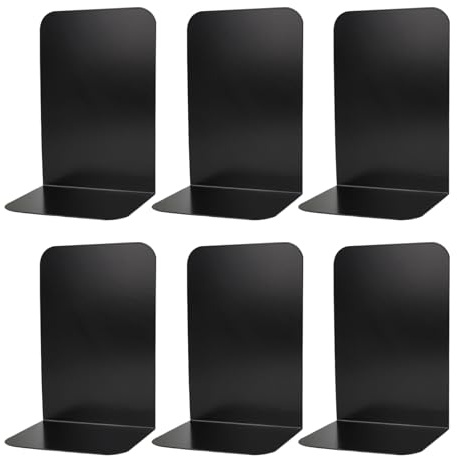 Schwarz Metall Bookends, Lre Co. 3-Paar Bookstopper, Rutschfester Schreibtisch Buchhalter Halter Stand für Büros Schulen Divider Regale sparen Platz (schwarz)