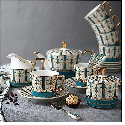 OWOHYG Set da tè in Porcellana fine, Set da tè pomeridiano in Ceramica Inglese da 15 Pezzi con zuccheriera e brocca per la Panna