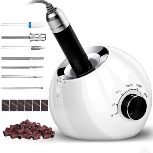 Ponceuse à ongles professionnelle mise à niveau 35 000 tr/min pour ongles en gel, ongles en acrylique, manucure et pédicure - Kit de lime à ongles électrique avec embout en céramique et 5 embouts