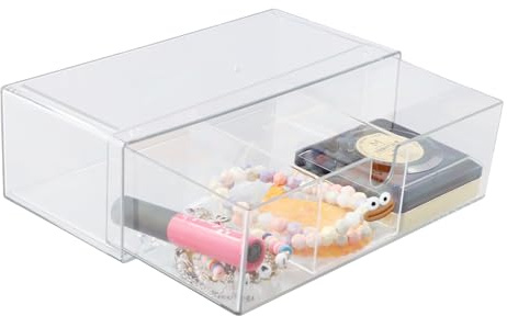 Wisebom Organizador de Maquillaje Acrílico de Almacenamiento, Transparente Organizador Cajones Baño Cajas Organizadoras para Almohadillas de Algodón con Tapa y Cajón Etraíble para Cosméticos