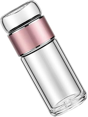 NOLITOY Bottiglia D’acqua Infusore Per Tè Sfuso 250 Ml in Vetro e Acciaio Inox 304 Resistente Alle Alte Temperature, Tazza Da Tè Portatile Anti-perdita Per Viaggio e Uso Familiare Rosa Oro