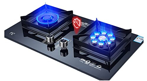 Cuisinière À Gaz 2 Feux, 5,0/5,2 KW, Double Brûleur, Verre Trempé Noir, Support De Casserole En Fonte Avec Protection Anti-extinction(LPG)