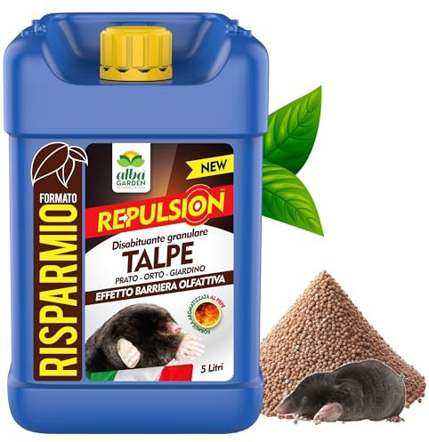 Albagarden - Repellente Talpe - Scaccia Talpe Vegetale Olfattivo per Allontanare da Orto E Giardino - No Trappola Antitalpa Granulare X 5 Litri