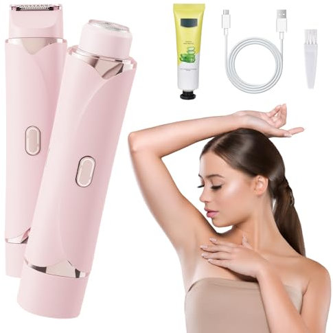 Rasoio Elettrico da Donna 2 in 1, Indolore Rasoio Parti Intime, Rasoio Elettrico a Doppia Testa per Donna, Rasoio Don-na Inguine IPX7 Impermeabile, per Gambe Peli Pubici,Uso Bagnato e Asciutto