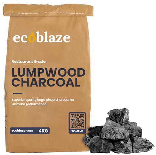 Ecoblaze 4Kg Lumpwood Charcoal – Premium & Restaurant Grade Smokeless Natural Charcoal for BBQ, Smoker & Pizza Oven - Ideal & Great Alternative to Charcoal Briquettes