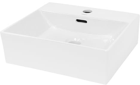 LuxeBath Waschbecken Keramik, 415x360x130 mm, eckig, Weiß, Aufsatzwaschbecken für Badezimmer und Gäste-WC, Aufsatzbecken mit Hahnloch, Hängewaschbecken Wandmontage, Waschtisch Waschschale Waschplatz