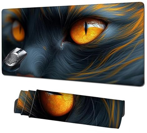 Alfombrilla Gaming,Alfombrilla Ratón Gato Mouse Pad,Gris Alfombrilla Escritorio Grande 900x500x3mm,Protector Escritorio Alfombrilla Antideslizante,Mejora Precisión y Velocidad,Accesorios PC X1-1994